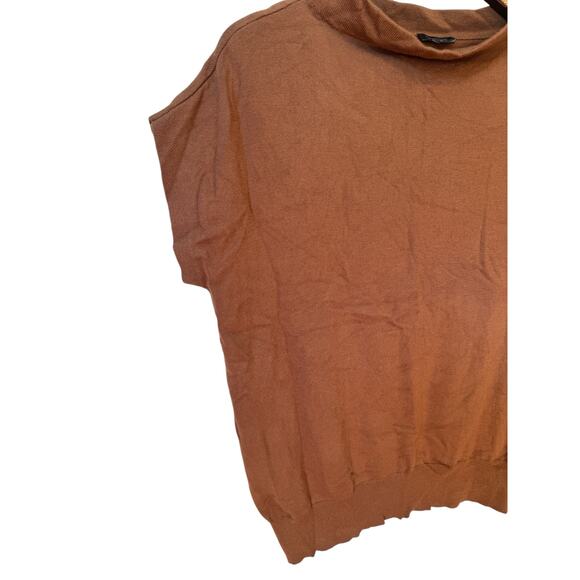 ANN TAYLOR Short Sleeve Sweater Roll Neck Knit Top Burnt Sienna Brown Sz Medium - Picture 4 of 9